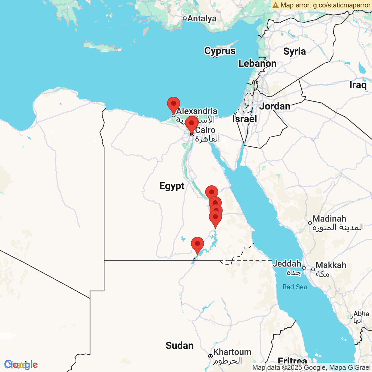 Carte du voyage EGYPTE