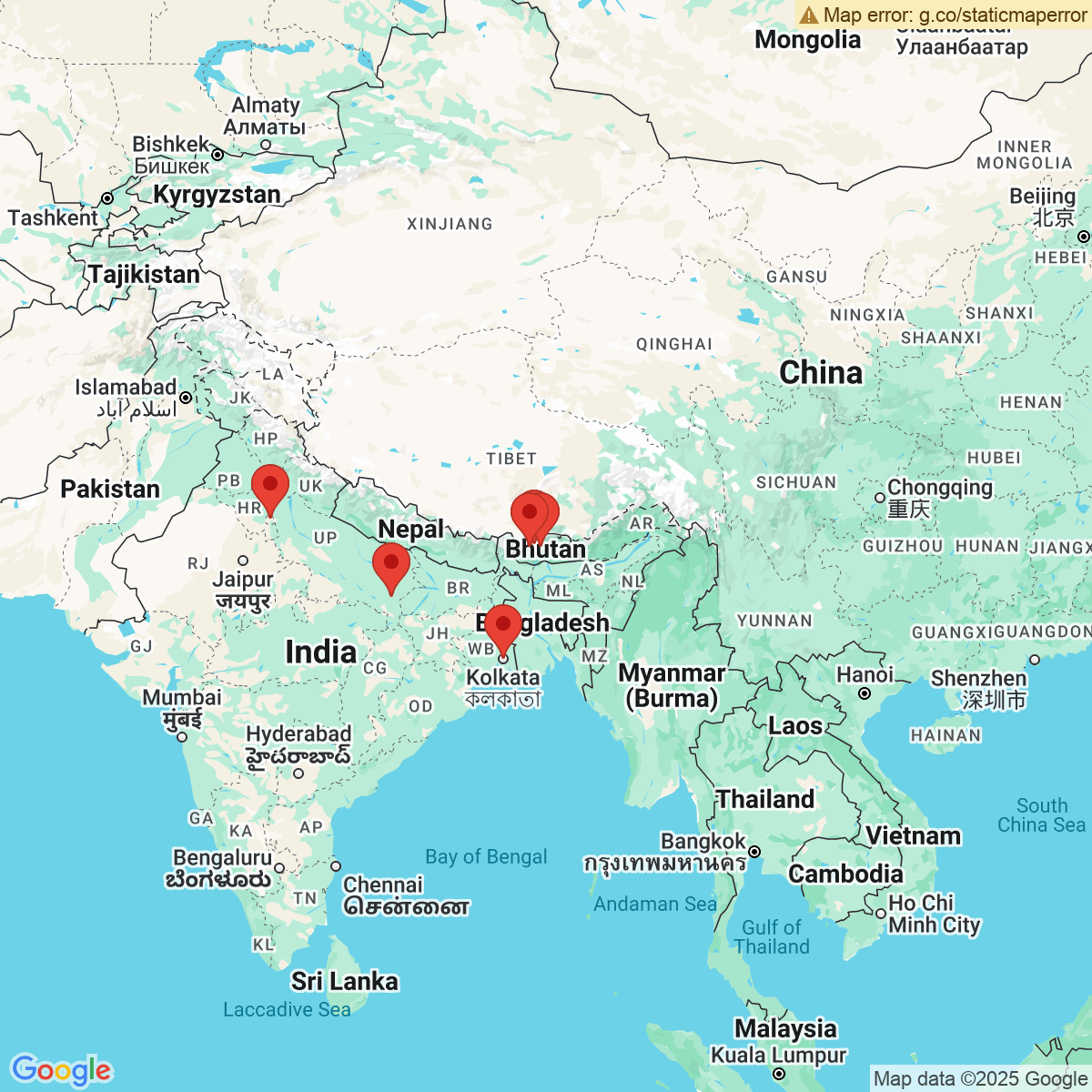 Carte du voyage INDE & BHOUTAN