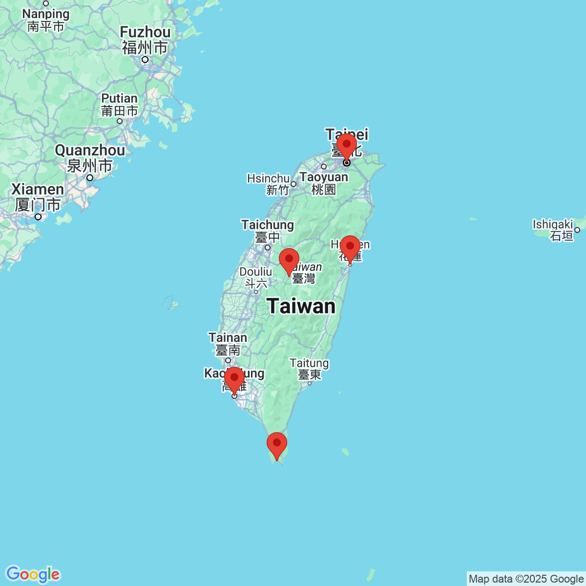 Carte du voyage TAIWAN