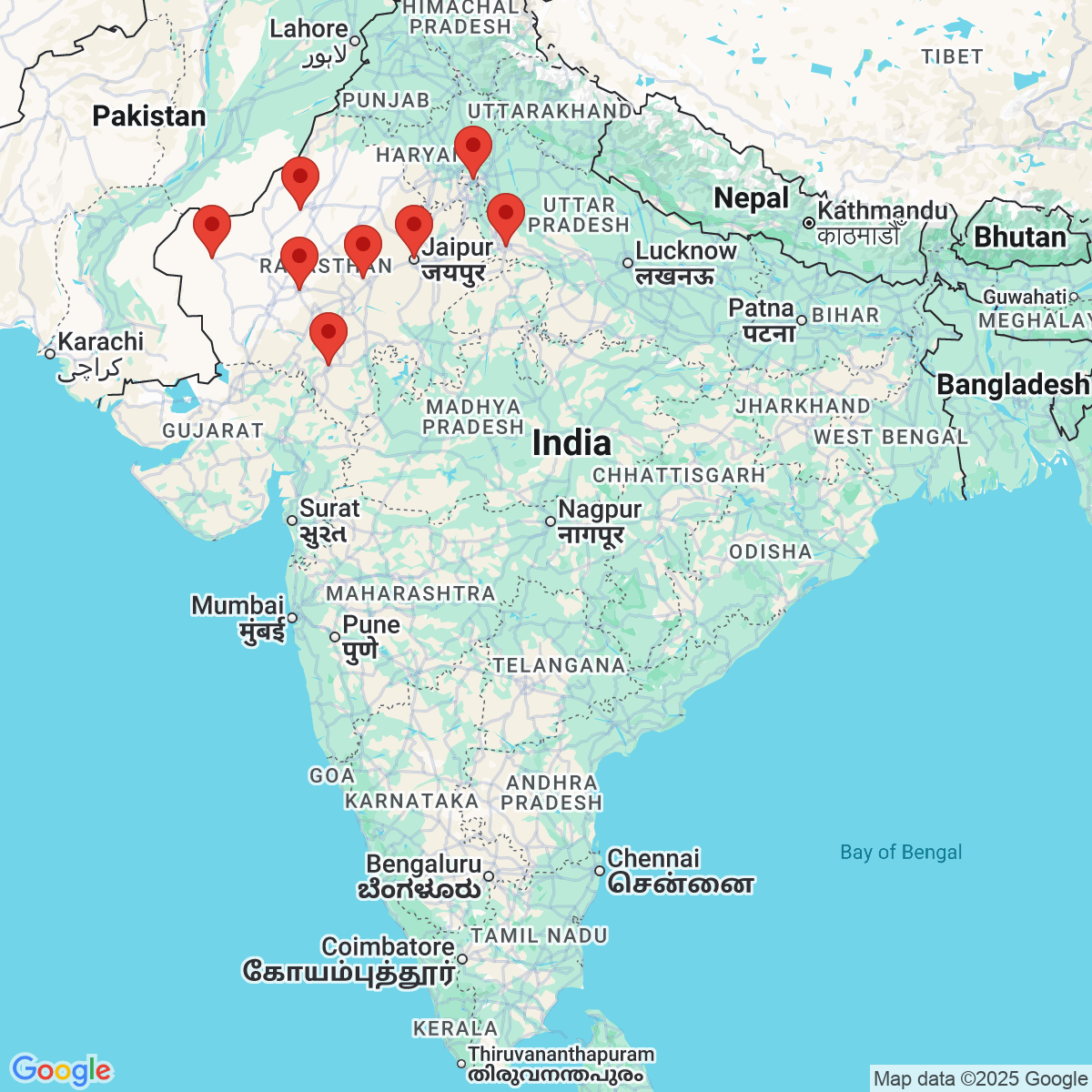 Carte du voyage INDE DU NORD