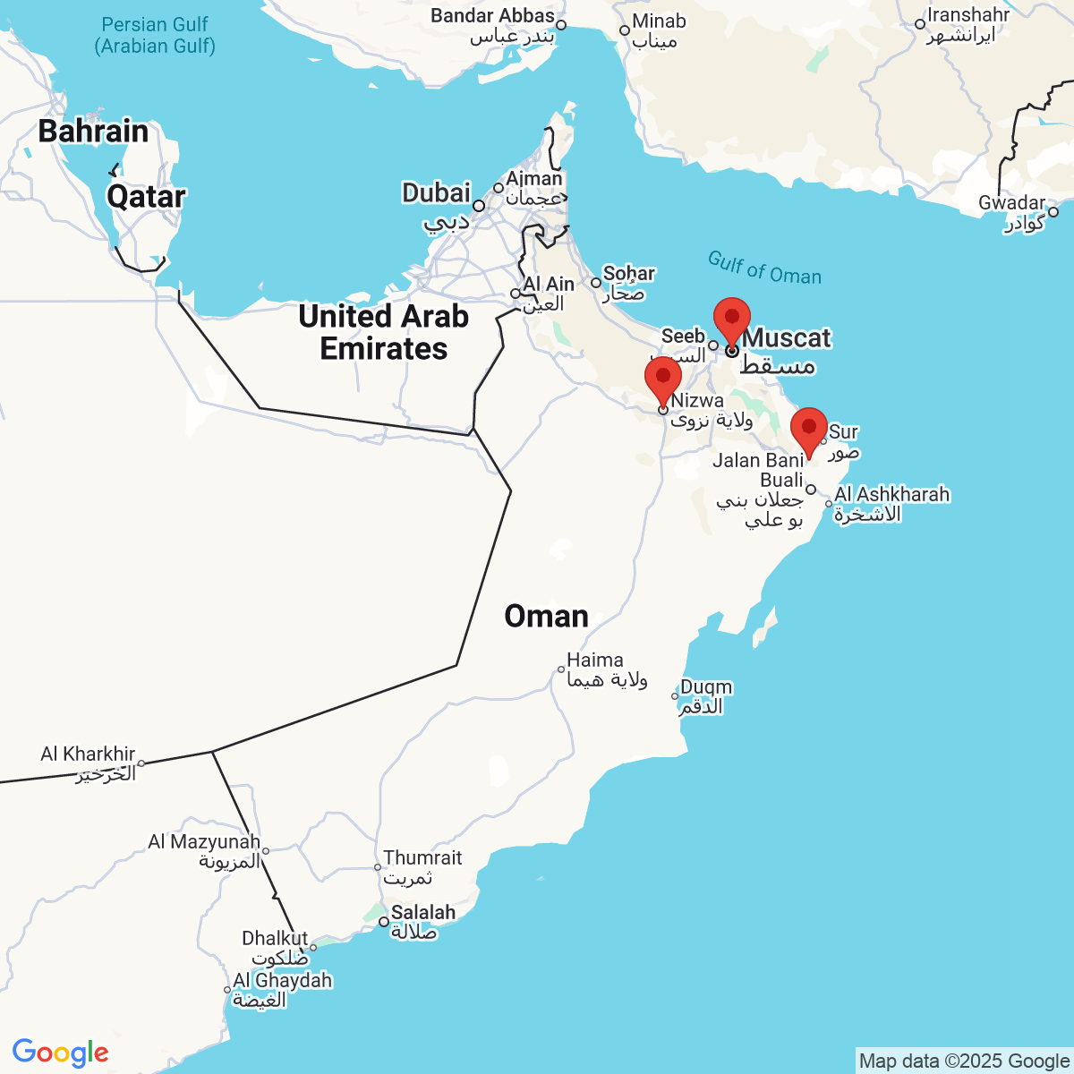 Carte du voyage OMAN