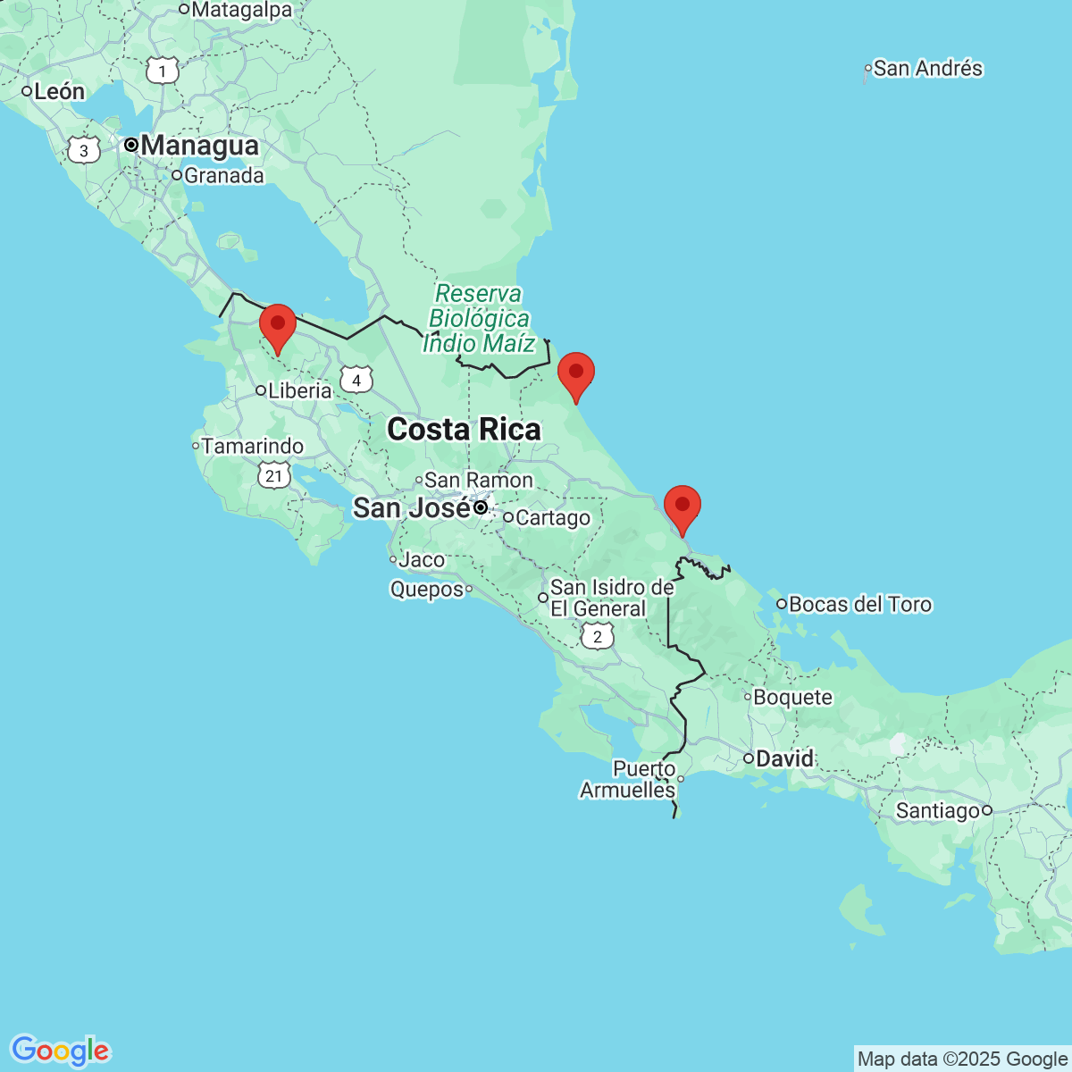 Carte du voyage COSTA RICA