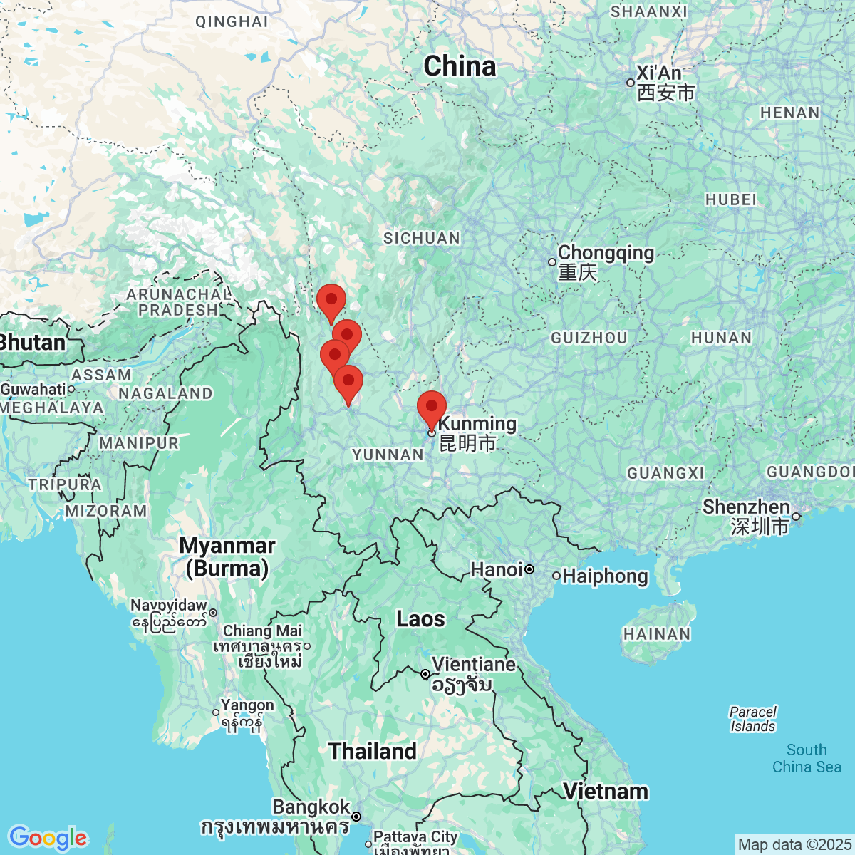 Carte du voyage CHINE - REGION DU YUNNAN