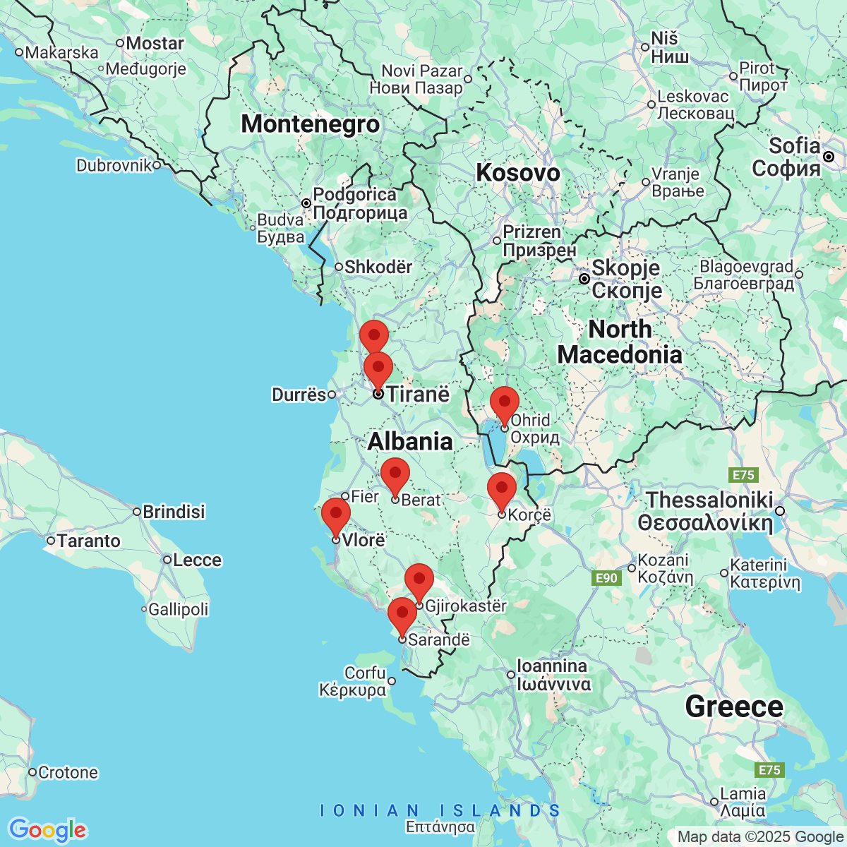 Carte du voyage ALBANIE & MACEDOINE