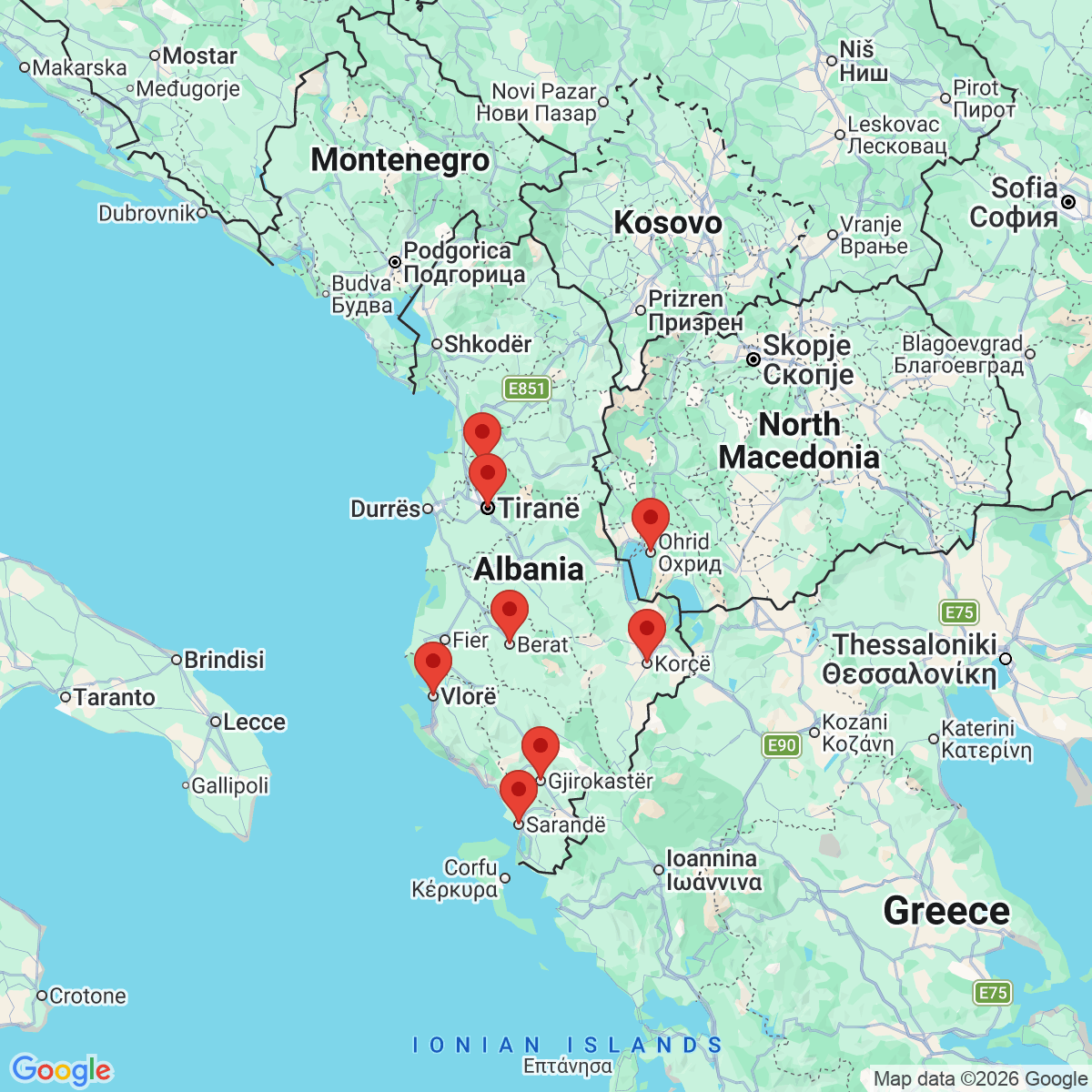 Carte du voyage ALBANIE & MACEDOINE