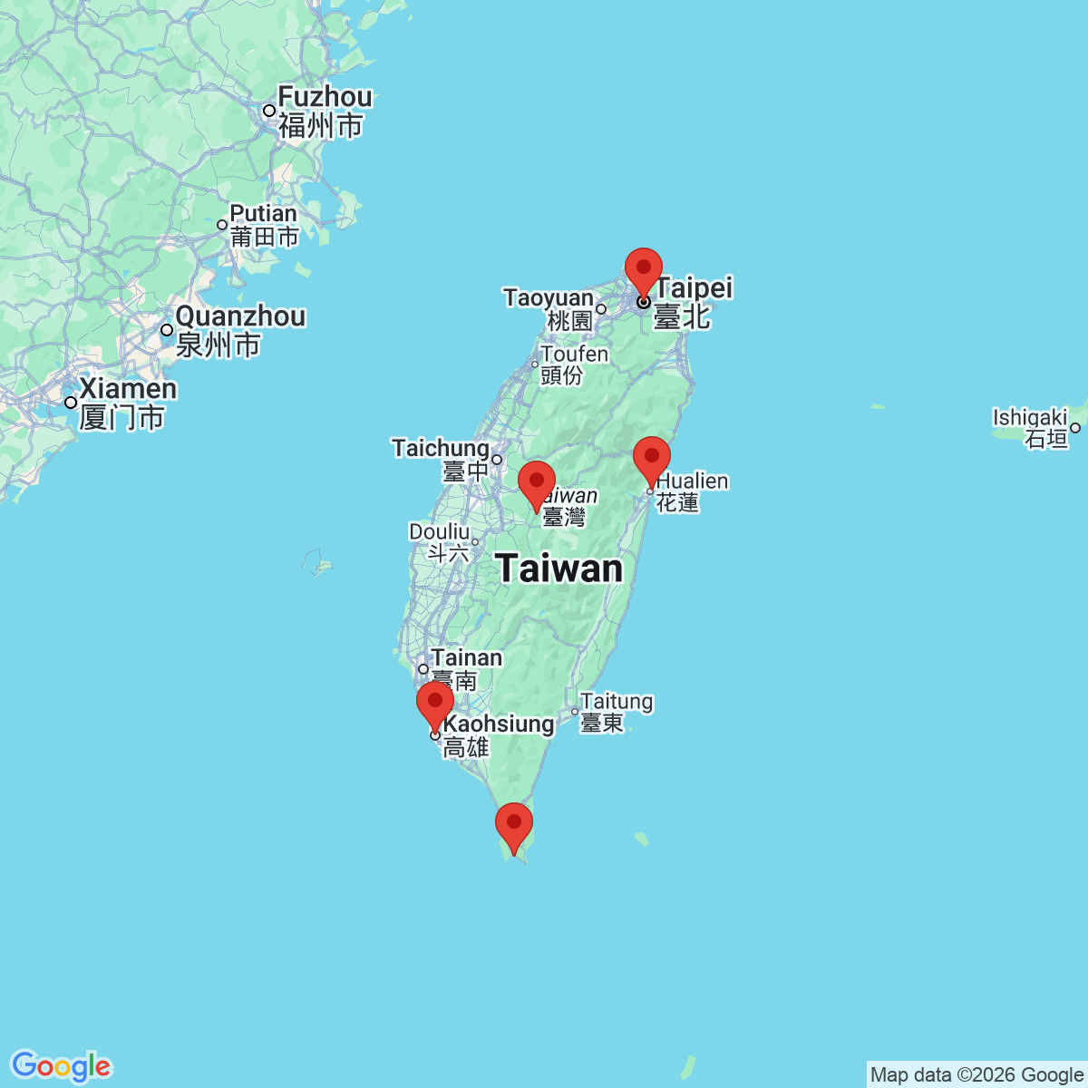 Carte du voyage TAIWAN
