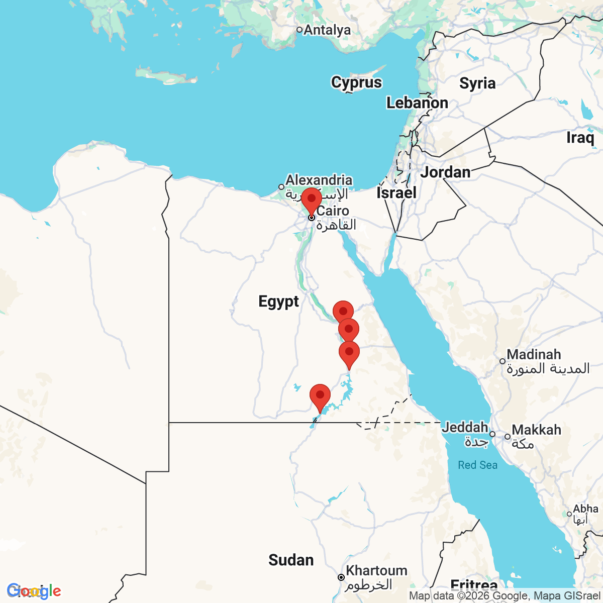 Carte du voyage EGYPTE
