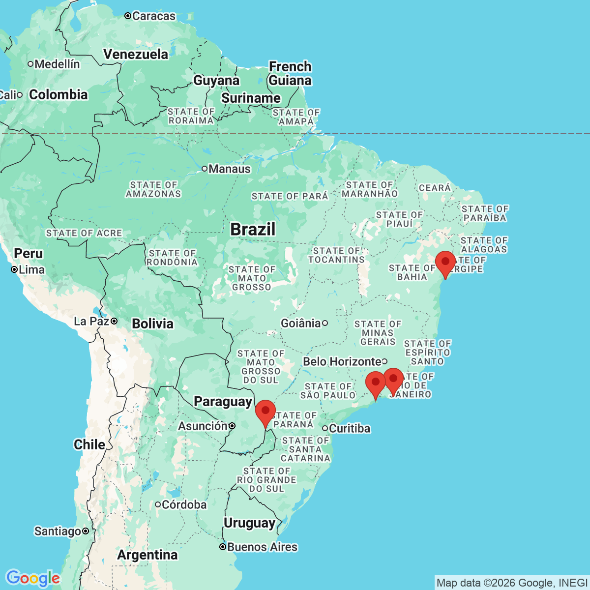 Carte du voyage BRESIL