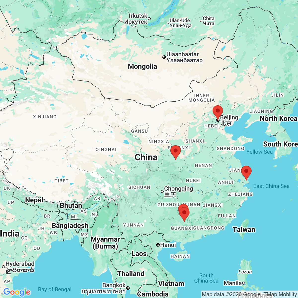 Carte du voyage CHINE