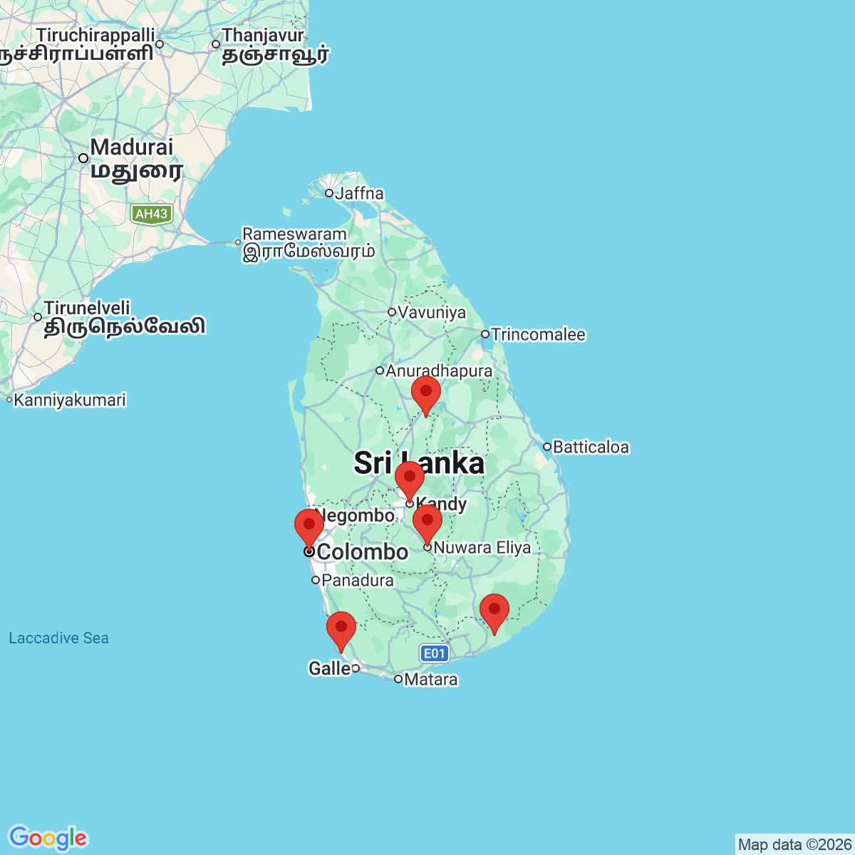 Carte du voyage SRI LANKA