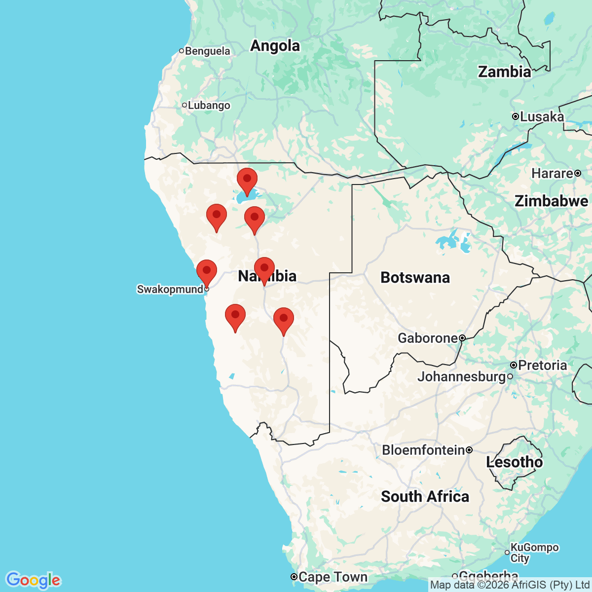 Carte du voyage NAMIBIE