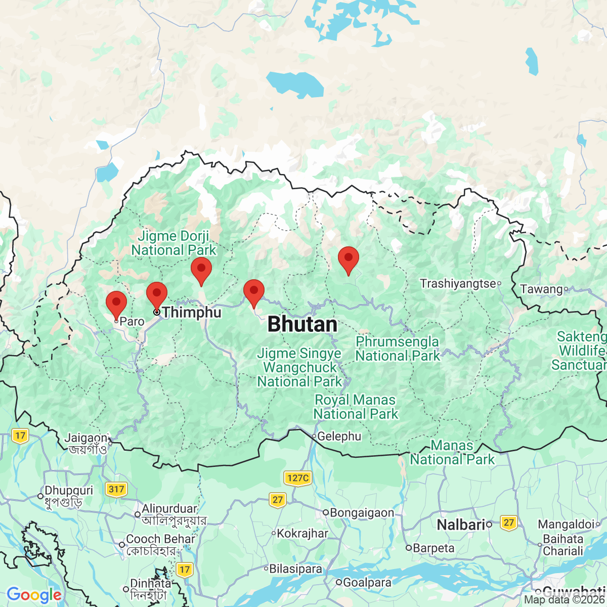 Carte du voyage BHOUTAN