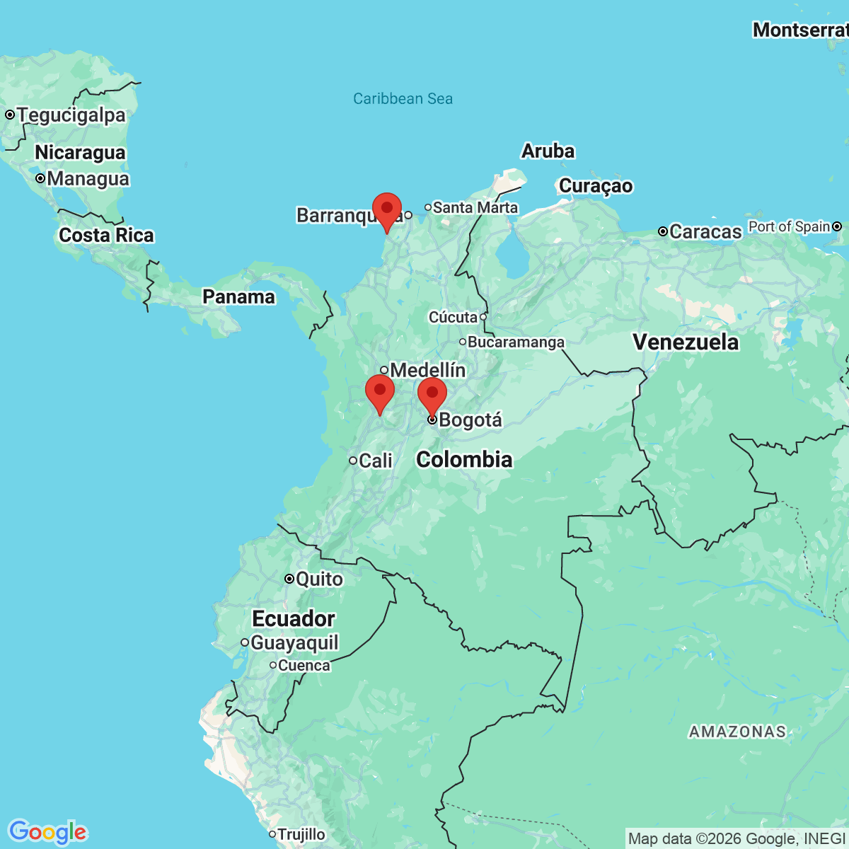 Carte du voyage COLOMBIE