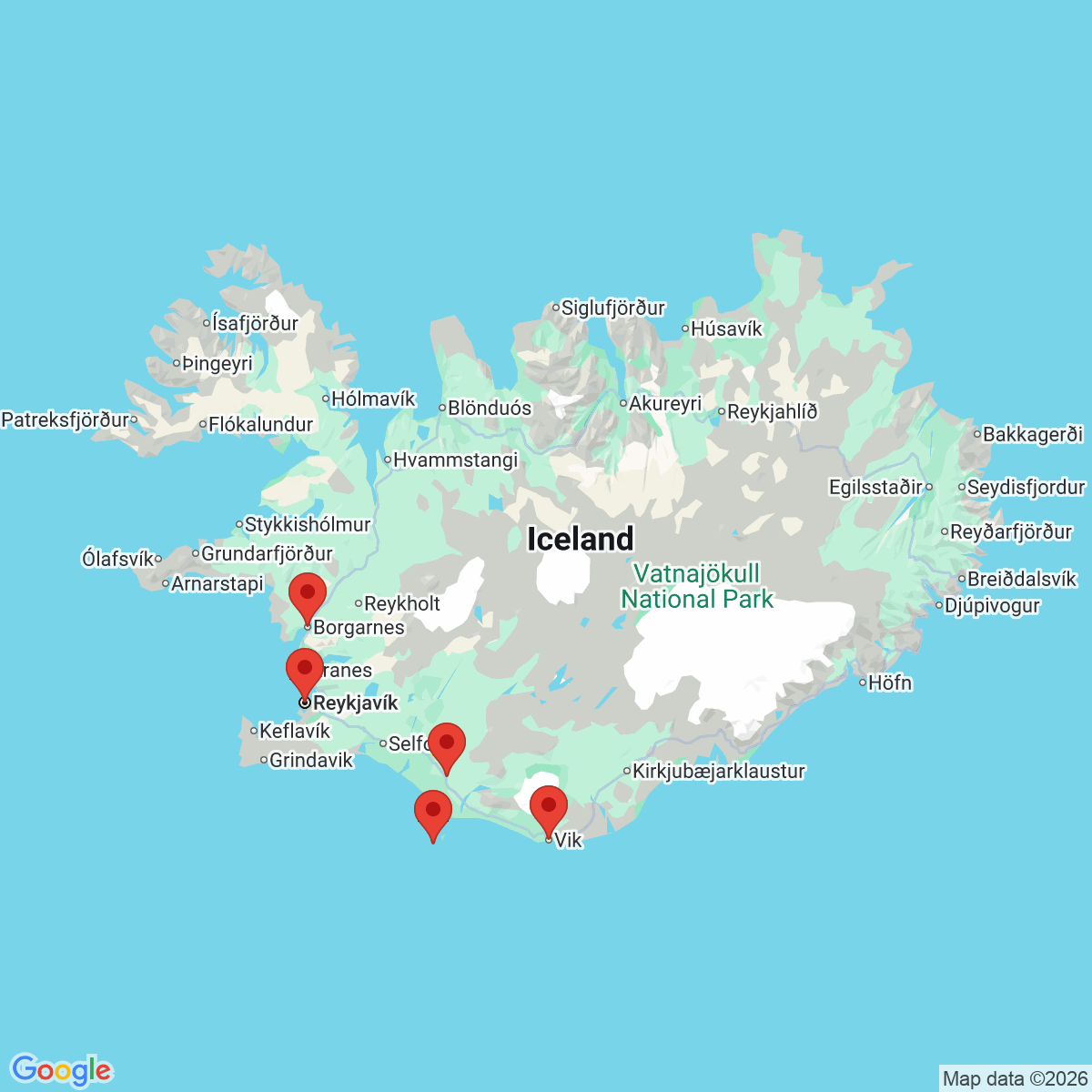 Carte du voyage ISLANDE