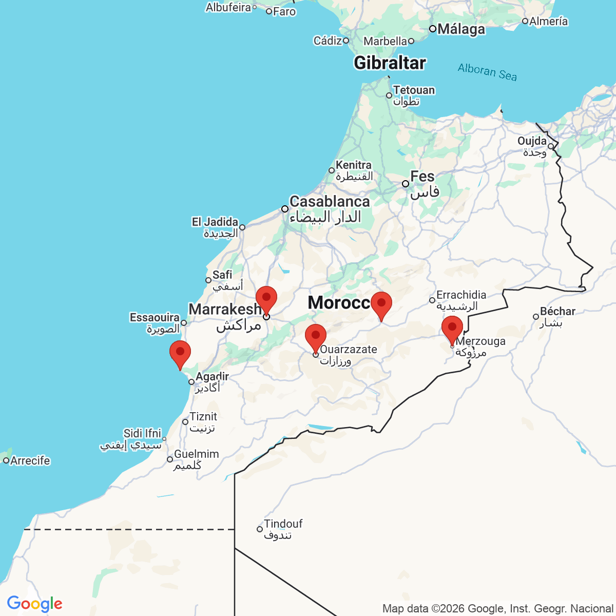 Carte du voyage MAROC DU SUD