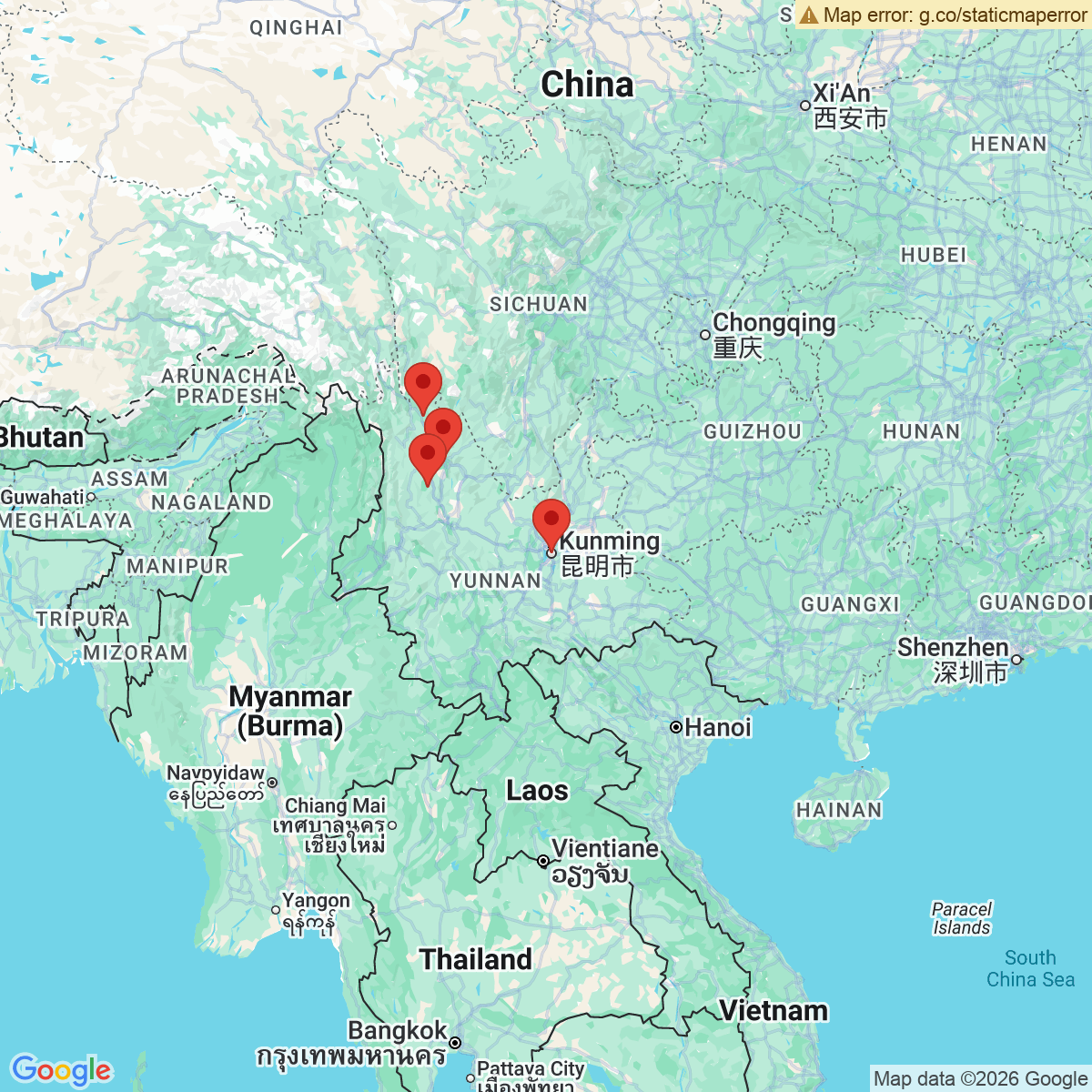 Carte du voyage CHINE - REGION DU YUNNAN