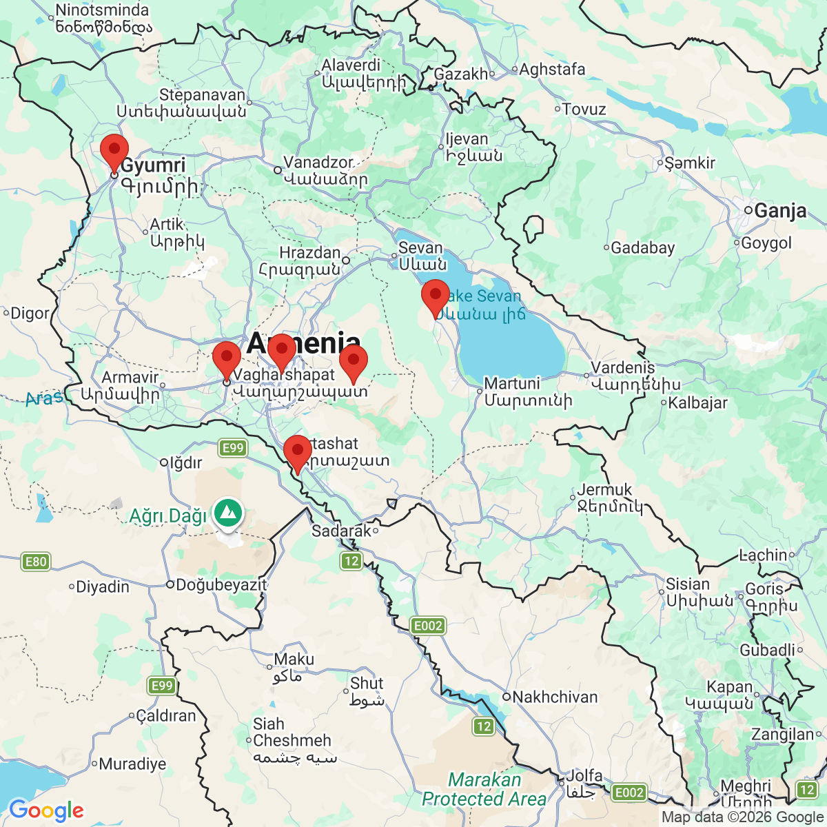 Carte du voyage ARMENIE