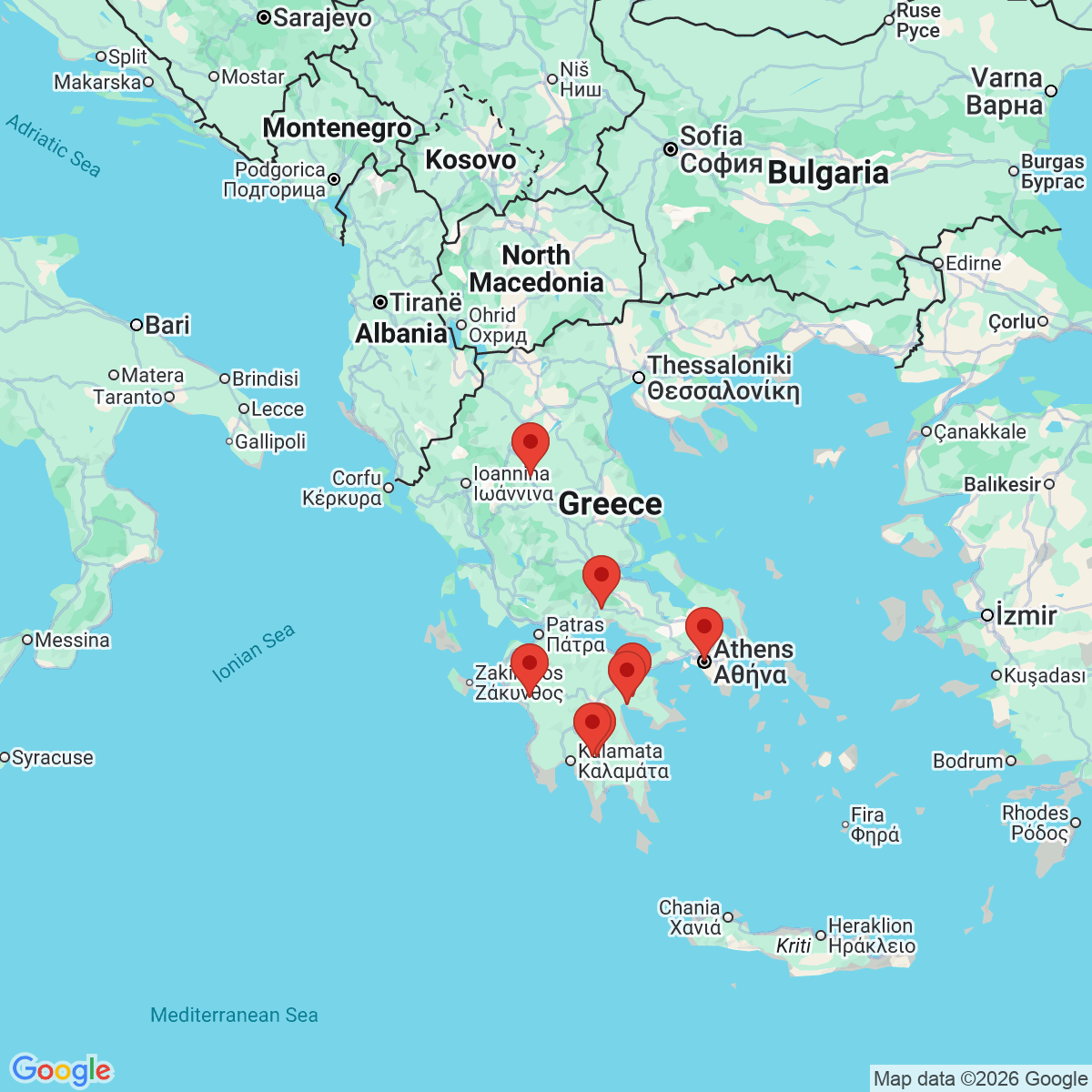 Carte du voyage GRECE