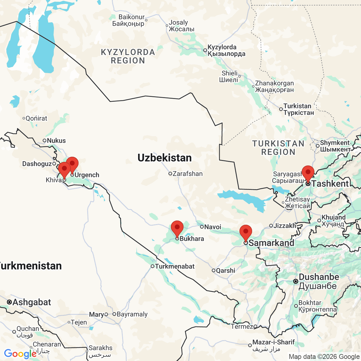 Carte du voyage OUZBEKISTAN
