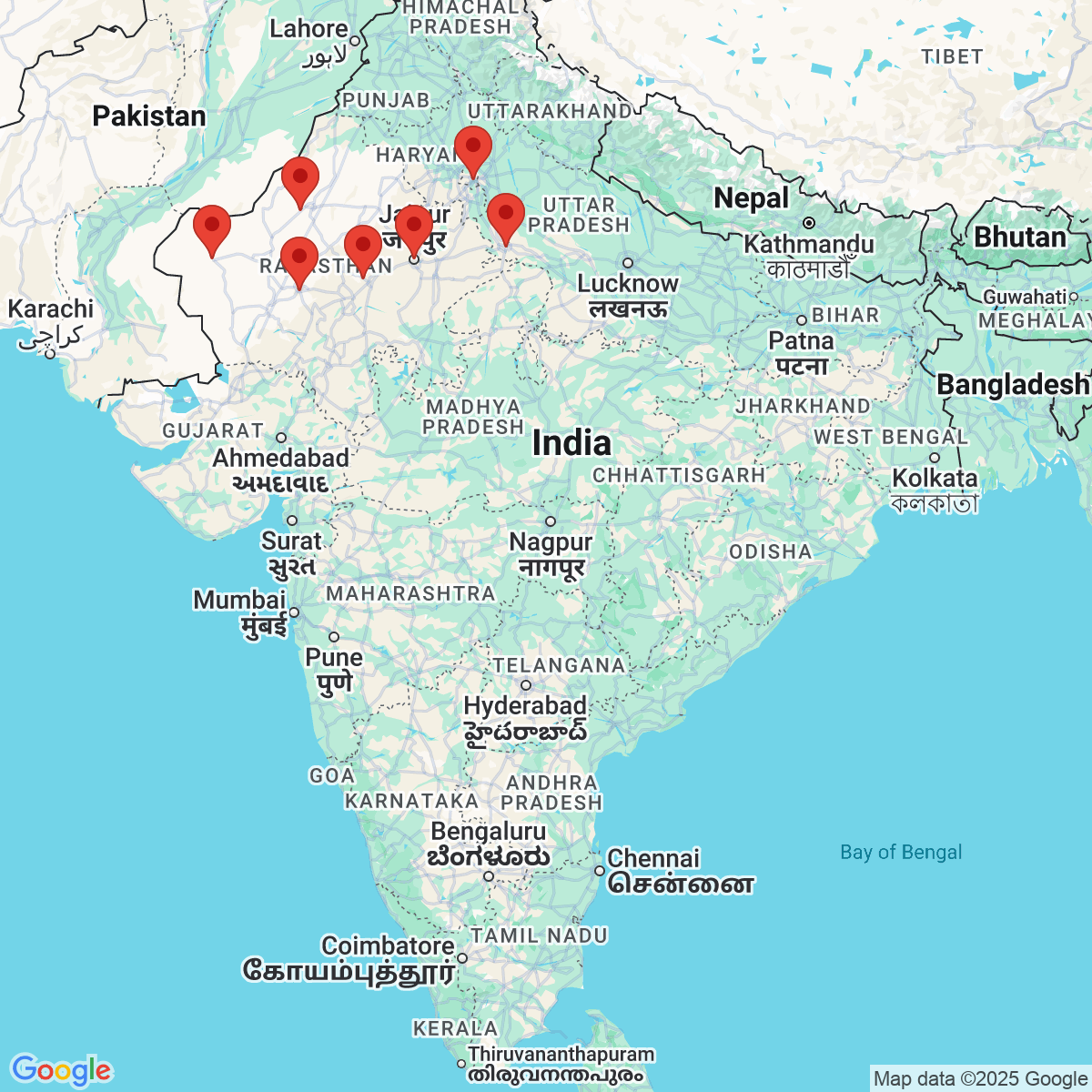 Carte du voyage INDE DU NORD