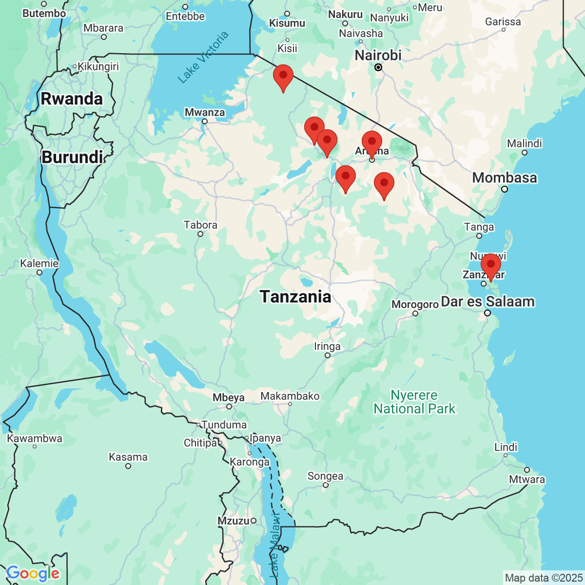 Carte du voyage TANZANIE & ZANZIBAR