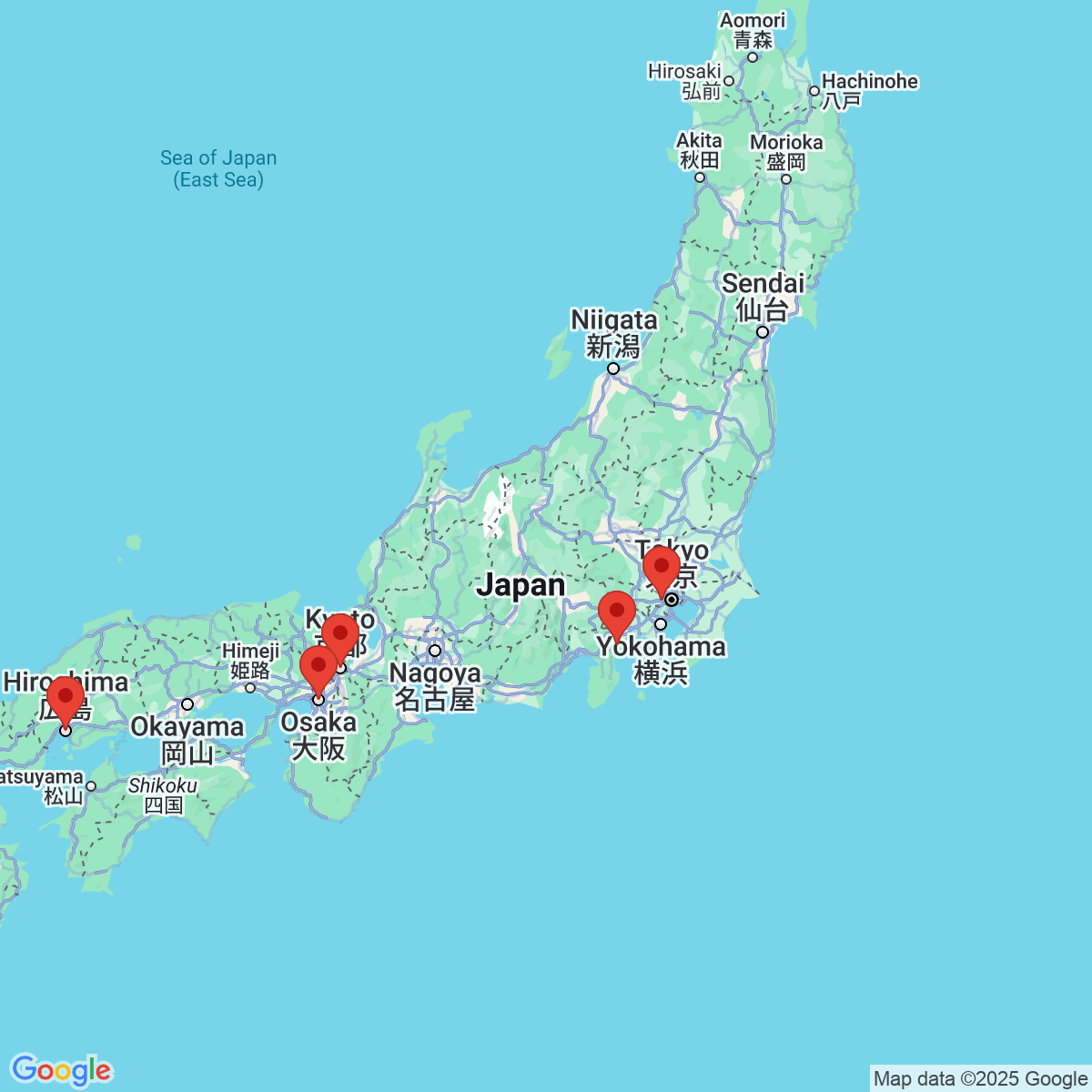 Carte du voyage JAPON